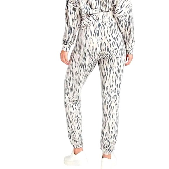 New Express Med Pants Elastic Waist High Waisted Cozy Leopard Jogger Loungewear - Picture 5 of 14